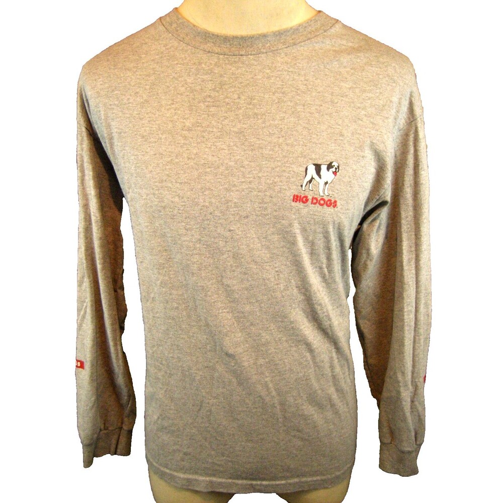 Mens Big Dog Gray Heather Crew Neck LS T- Shirt Base Layer w Graphics sz Lg